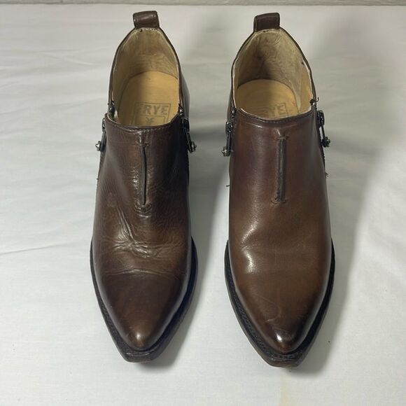 Frye Sacha Moto Brown Leather Boots Polished Finish Classic Design Size 8.5 - Picture 1 of 12